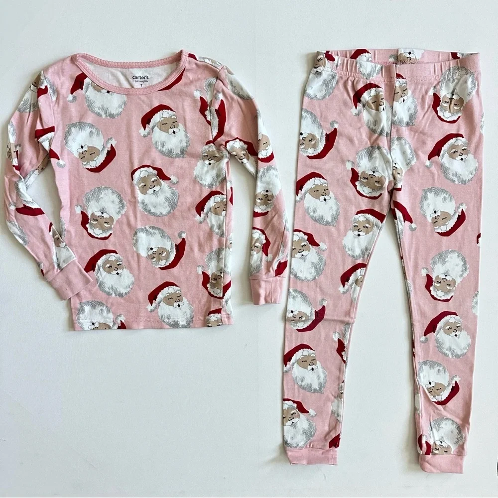 Carter's Pink Santa Kids Pajama Set Size 7